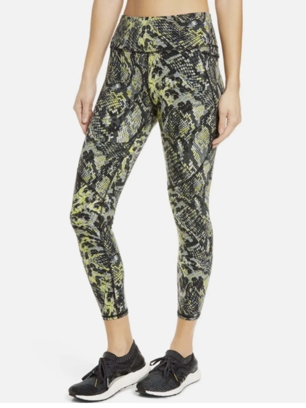 Sweaty Betty Citrus Yellow Snake Print 7/8 Length Power Workout‎ Leggings Size S